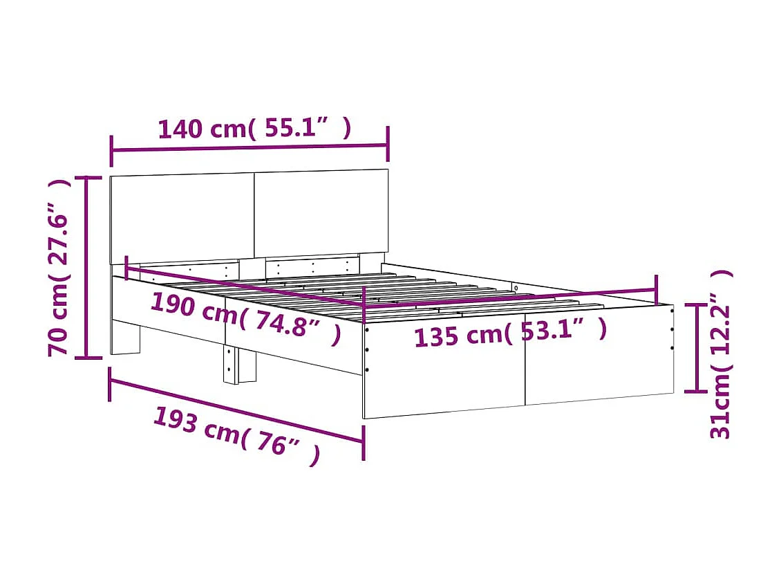 Cadre de lit sans matelas chêne fumé 135x190 cm