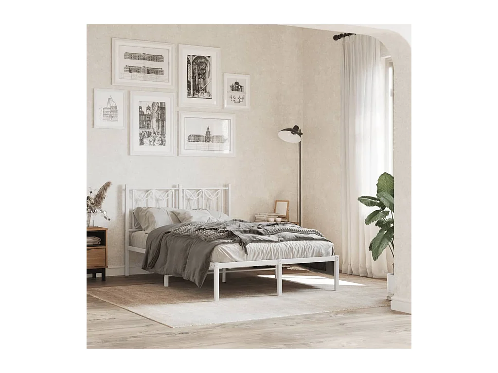 Cadre de lit métal sans matelas et tête de lit blanc 120x200 cm