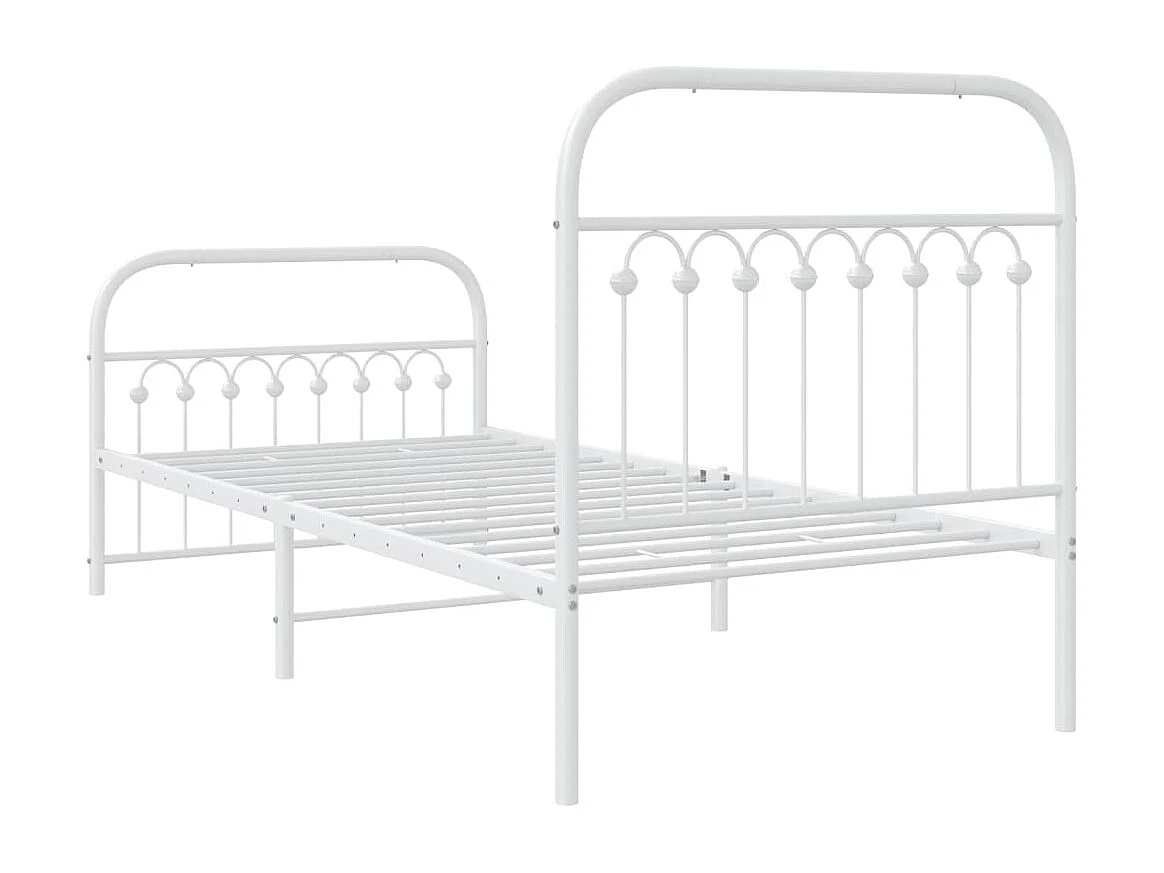 Cadre de lit métal sans matelas avec pied de lit blanc 90x190cm