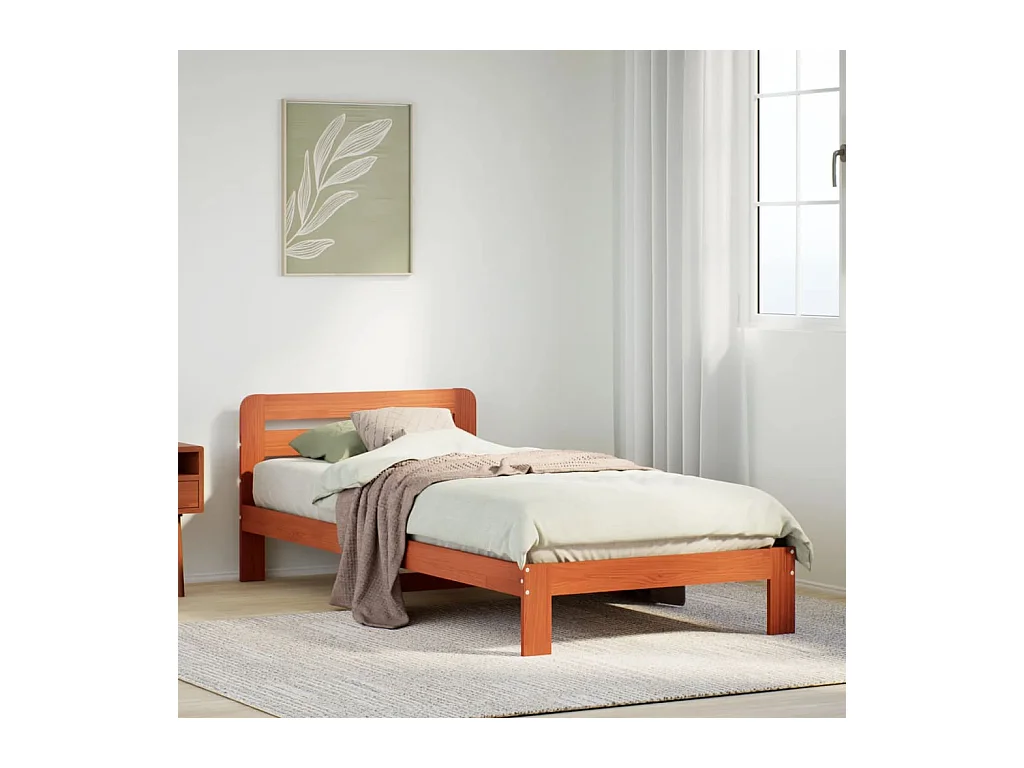 Bedframe zonder matras massief grenenhout wasbruin 75x190 cm