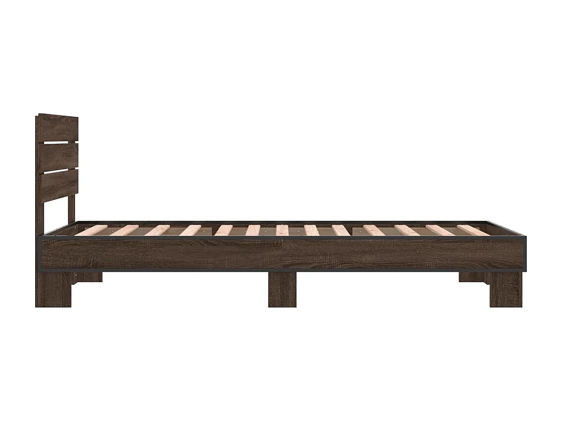 Bedframe bewerkt hout en metaal bruin eikenkleurig 90x200 cm
