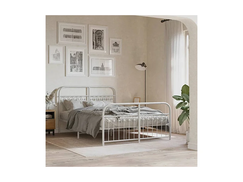 Bettgestell mit Kopf- und Fußteil Metall Weiß 137x190 cm