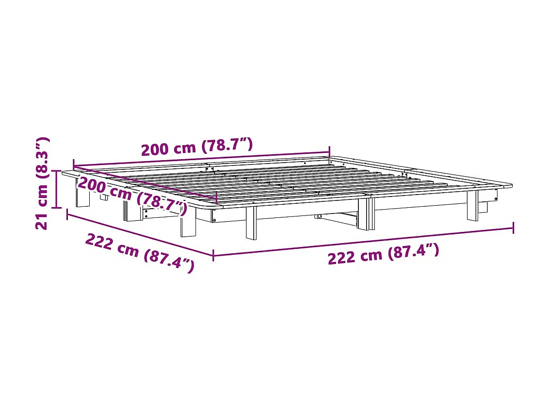 Estructura de cama sin colchón madera maciza de pino 200x200 cm