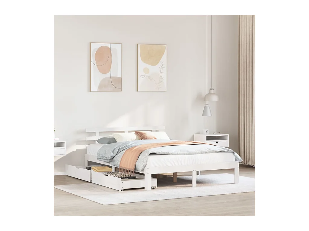 Cadre de lit avec tiroirs sans matelas blanc 120x200 cm