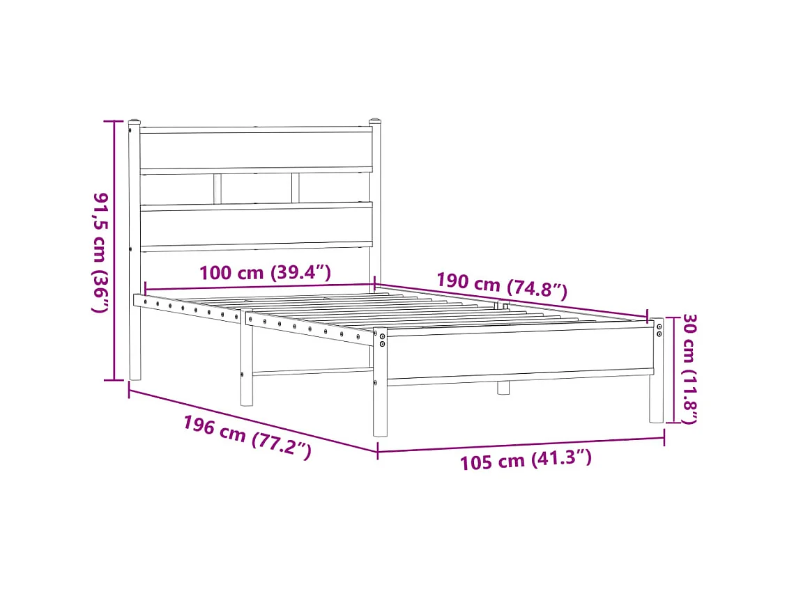 Cadre de lit sans matelas chêne marron 100x190 cm