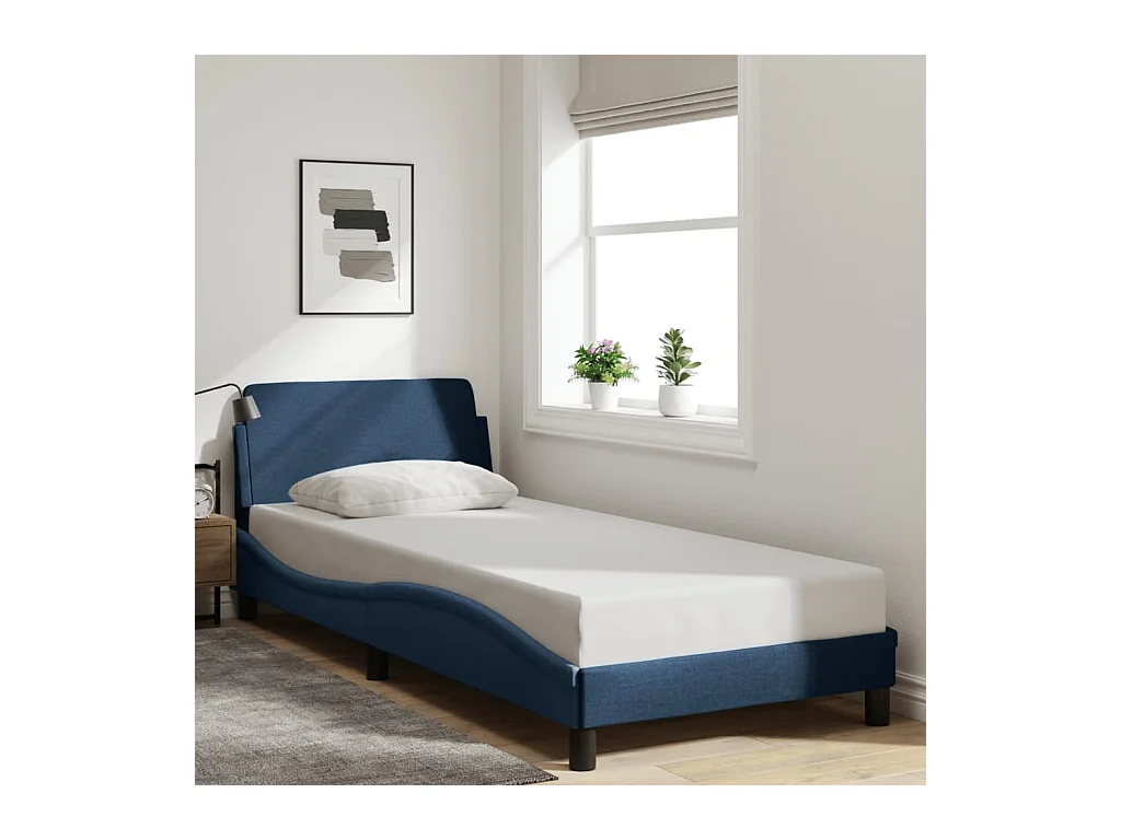 Estructura de cama con cabecero sin colchón tela azul 90x190 cm