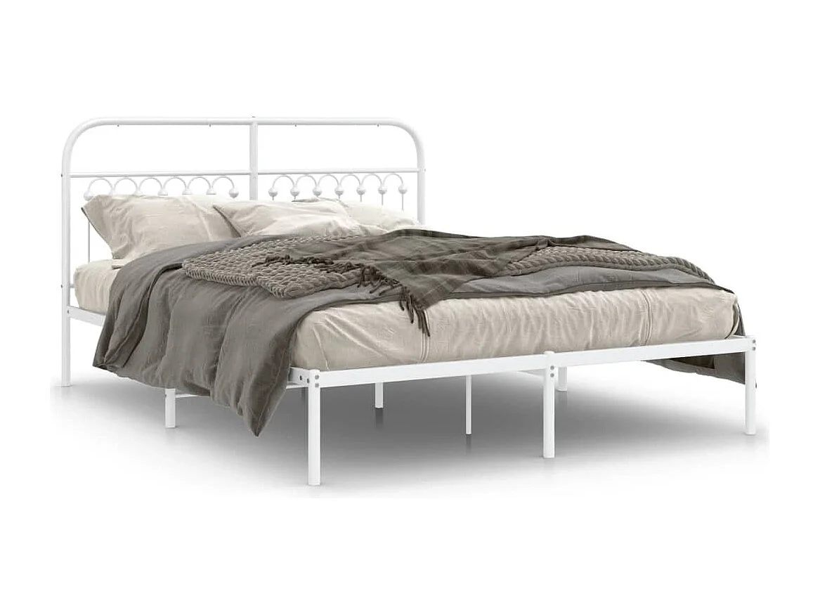 Cadre de lit métal sans matelas et tête de lit blanc 150x200 cm