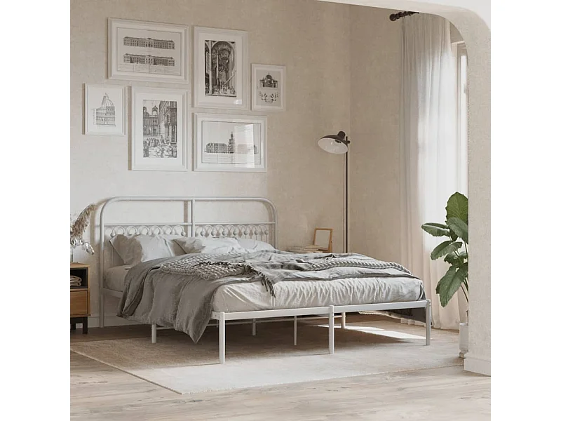 Bedframe met hoofdbord metaal wit 150x200 cm