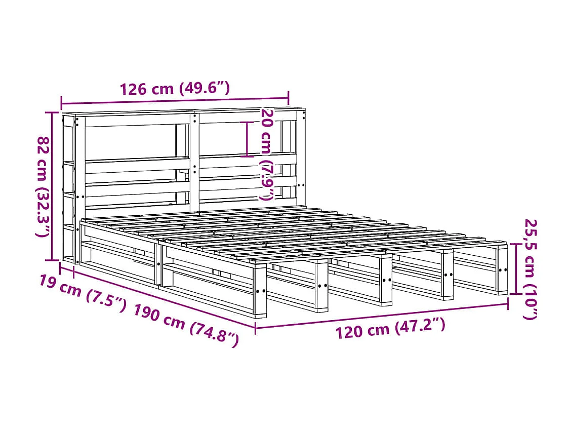 Cadre de lit sans matelas cire marron 120x190cm bois pin massif