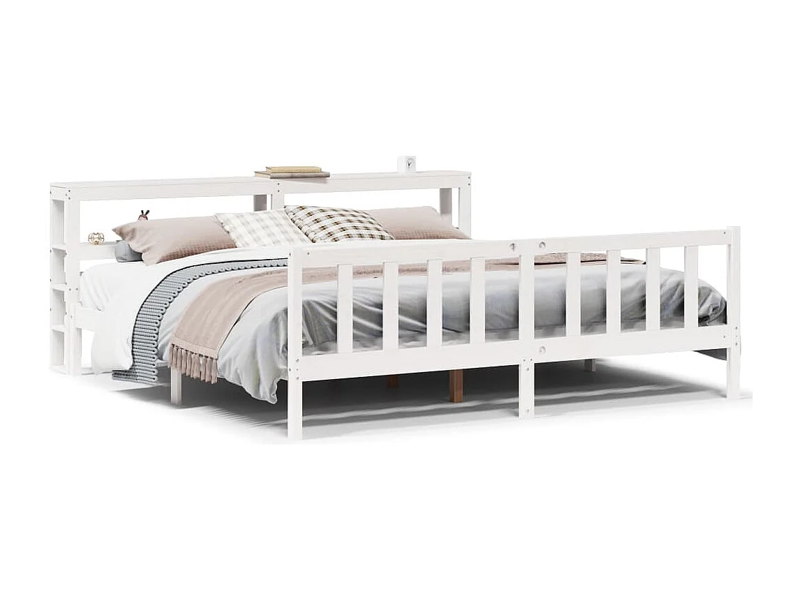 Cadre de lit sans matelas blanc 200x200 cm bois massif de pin