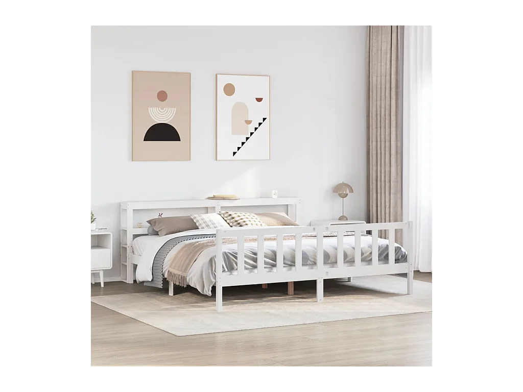 Cadre de lit sans matelas blanc 200x200 cm bois massif de pin