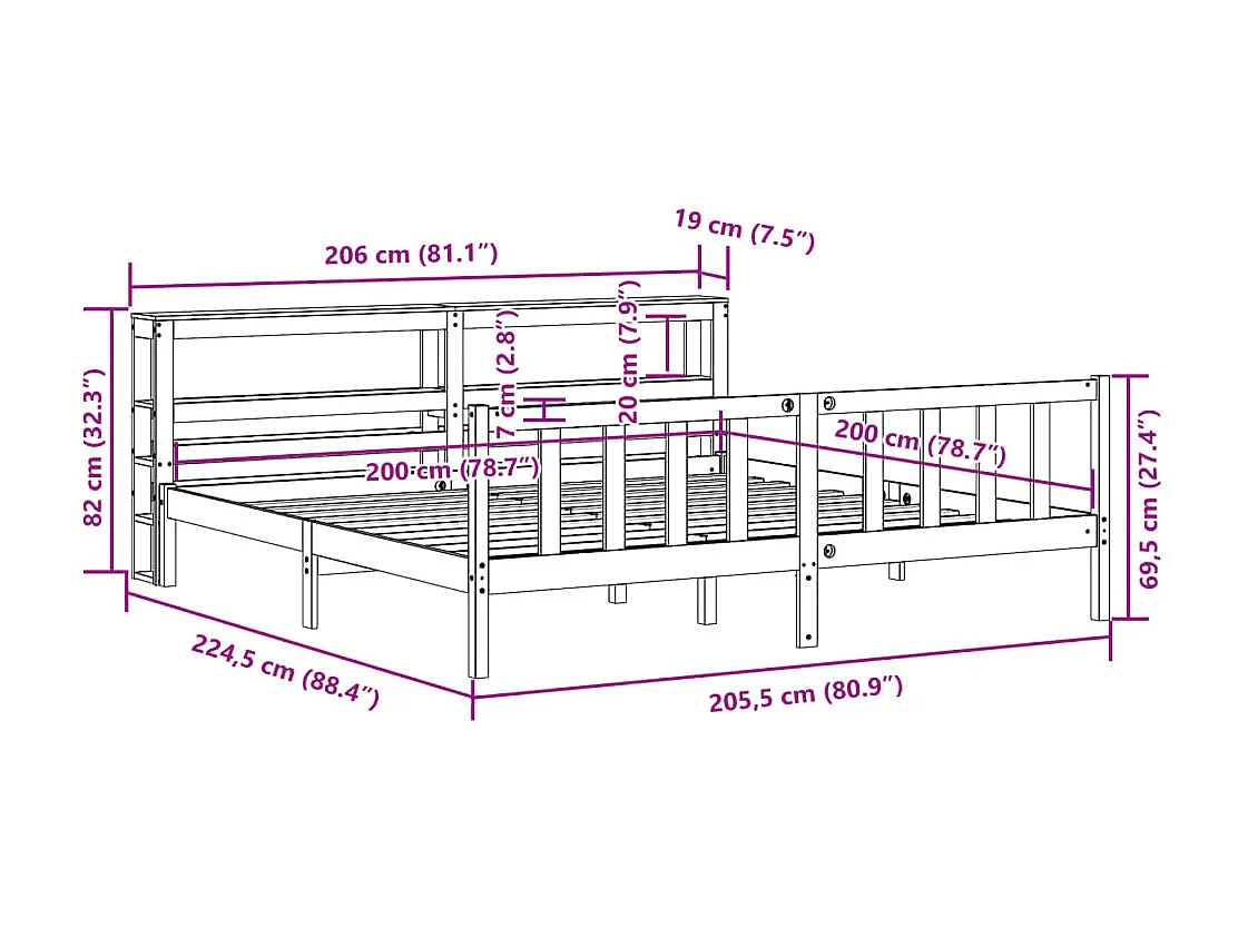 Cadre de lit sans matelas blanc 200x200 cm bois massif de pin