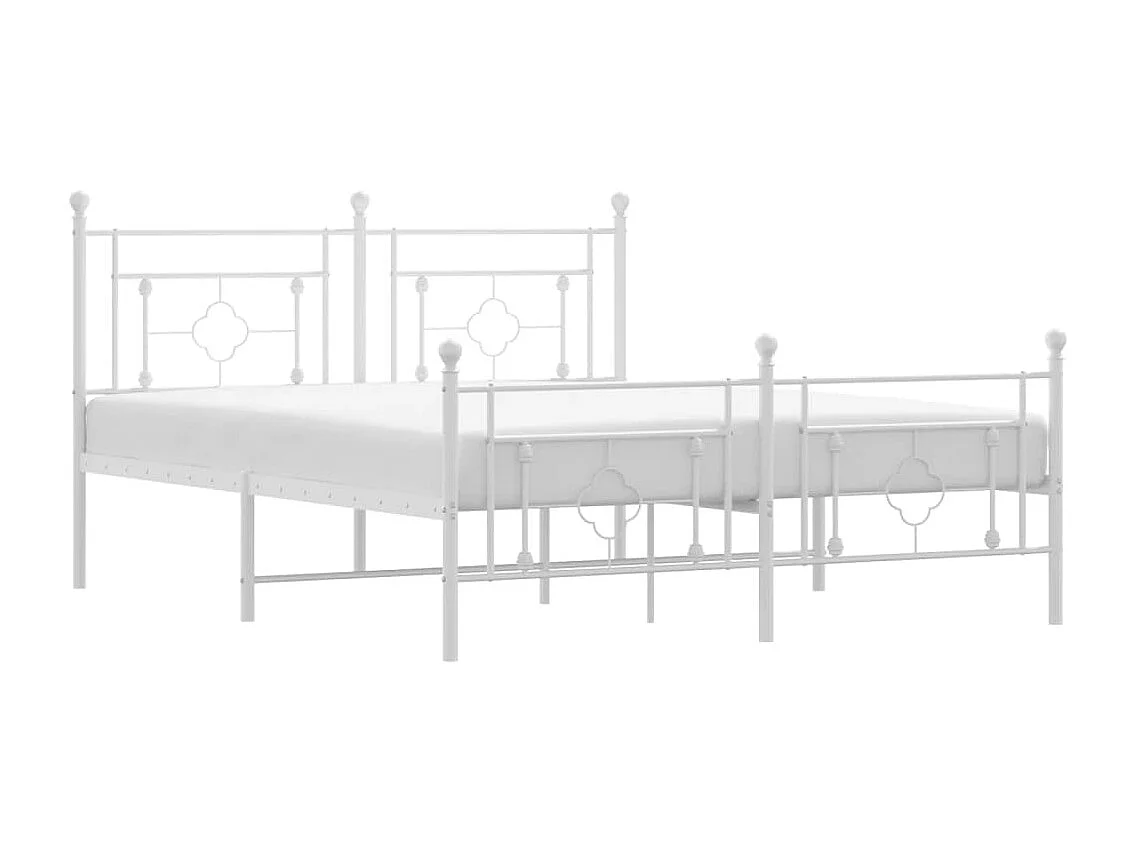 Cadre de lit métal sans matelas et pied de lit blanc 150x200 cm