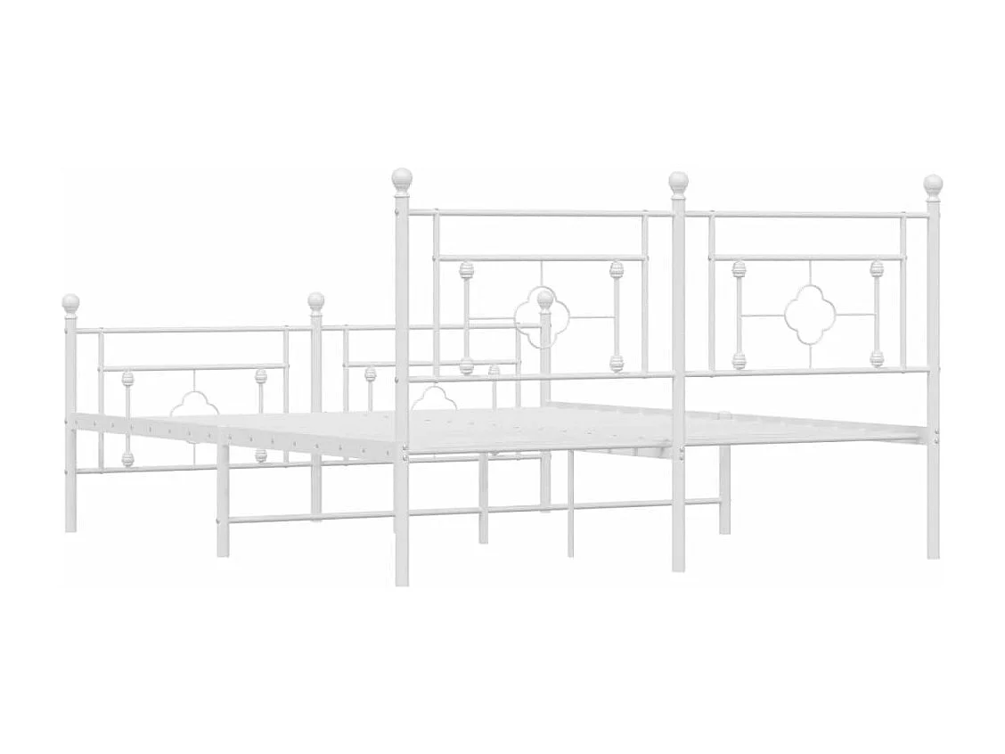 Cadre de lit métal sans matelas et pied de lit blanc 150x200 cm