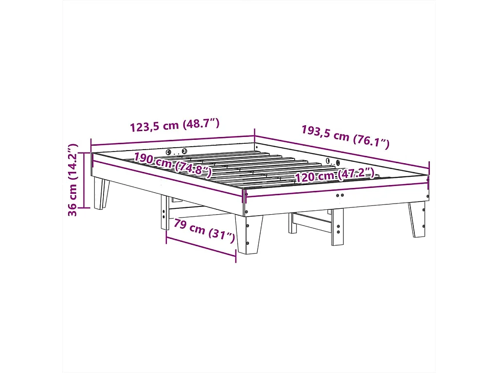 Letto senza Materasso Bianco 120x190 cm Legno Massello di Pino