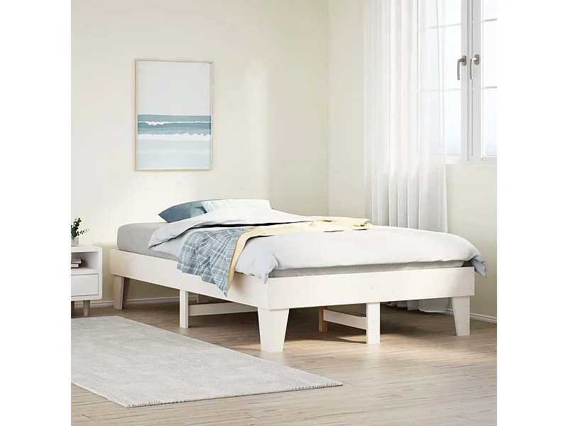 Letto senza Materasso Bianco 120x190 cm Legno Massello di Pino