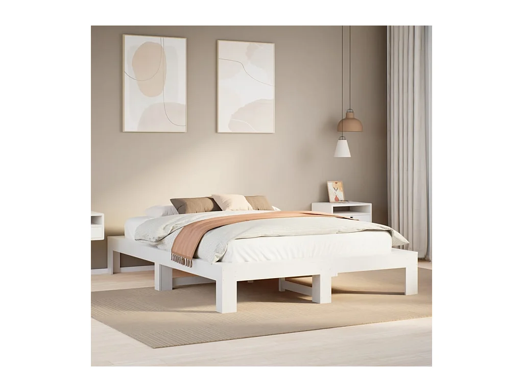 Bedframe zonder matras massief grenenhout wit 160x200 cm