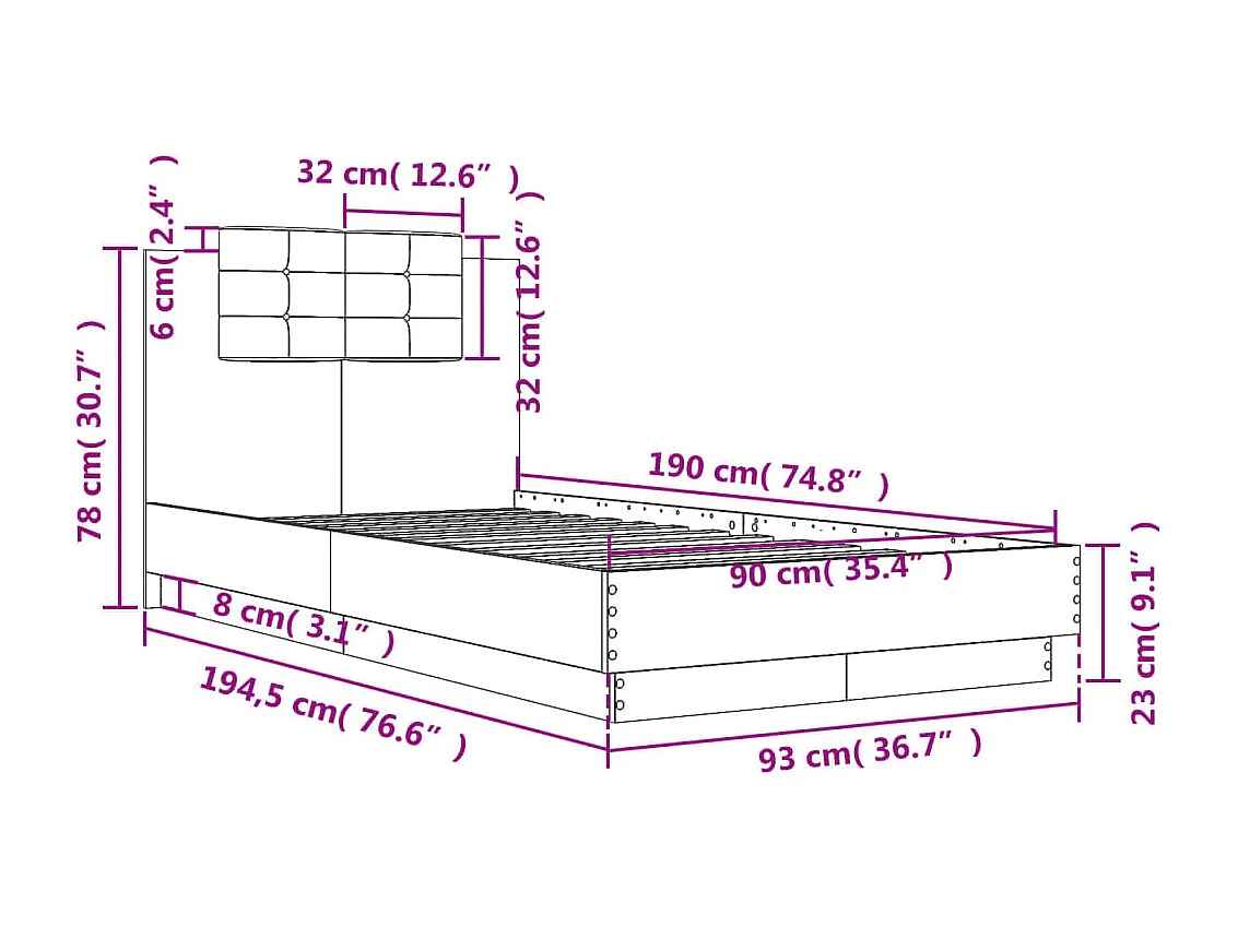 Cadre de lit sans matelas chêne sonoma 90x190 cm
