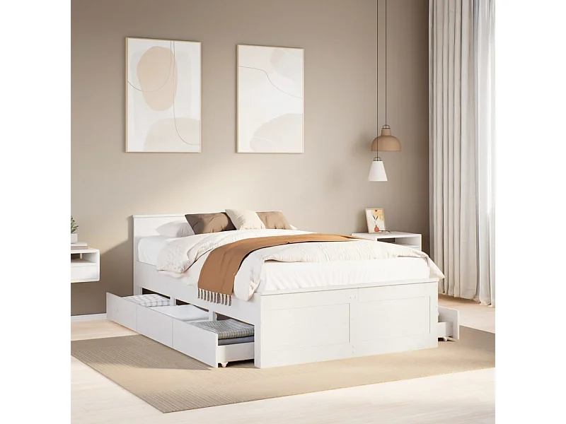 Bedframe zonder matras met hoofdbord grenenhout wit 135x190 cm