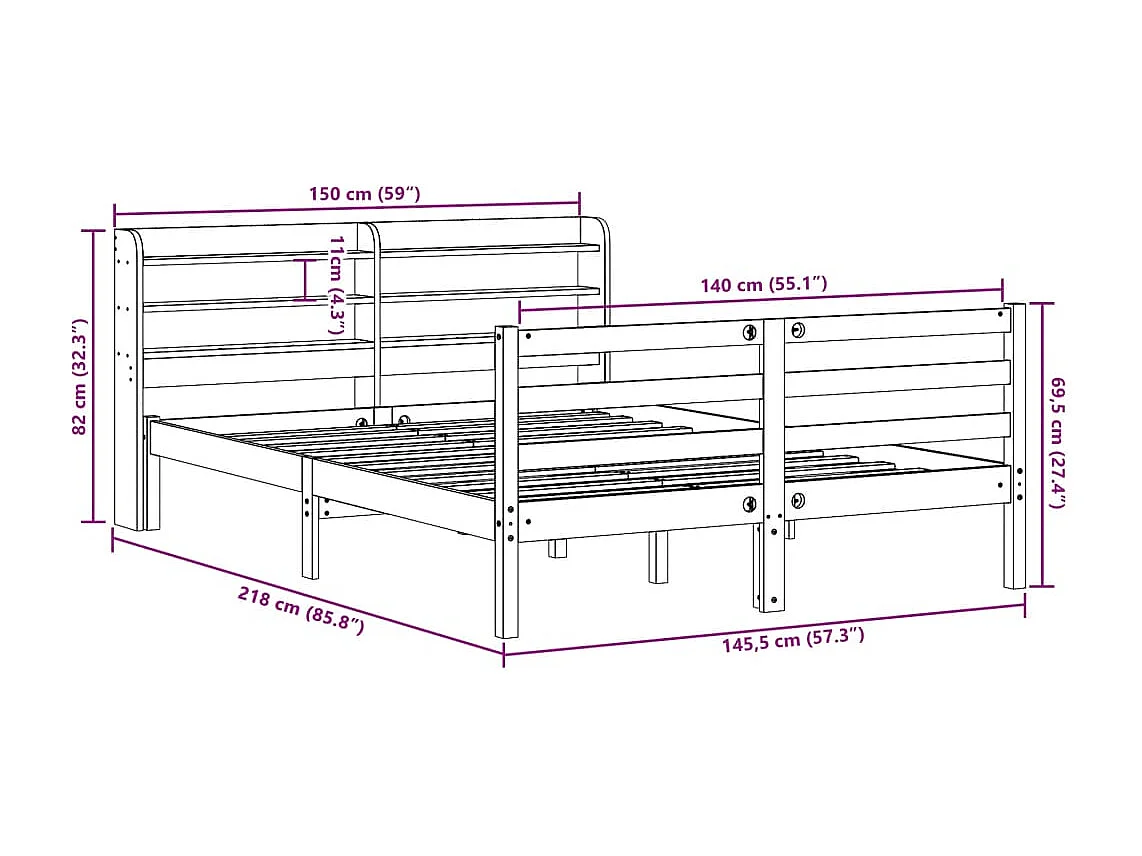 Cadre de lit sans matelas cire marron 120x190cm bois pin massif
