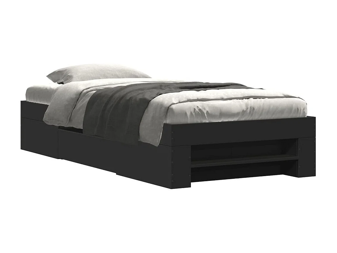 Cadre de lit sans matelas noir 75x190 cm bois ingénierie