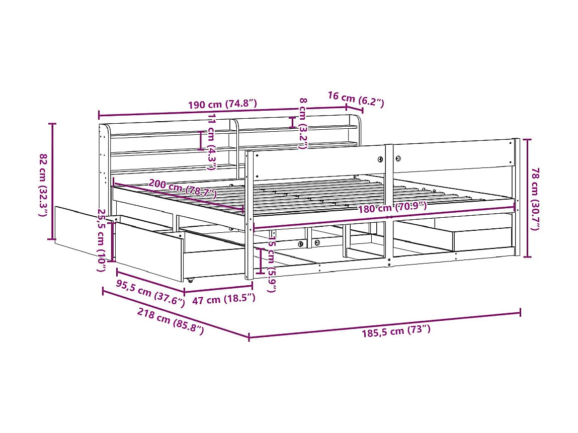 Letto senza Materasso Marrone Cera 180x200 cm in Legno di Pino