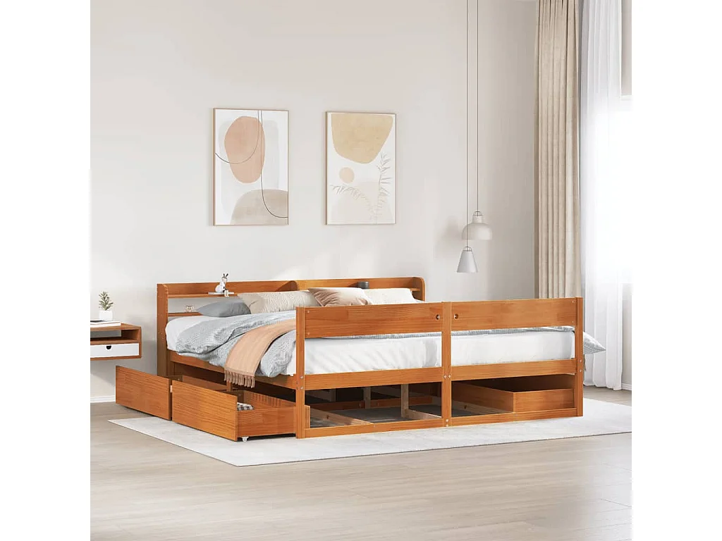 Cadre de lit sans matelas cire marron 180x200cm bois pin massif