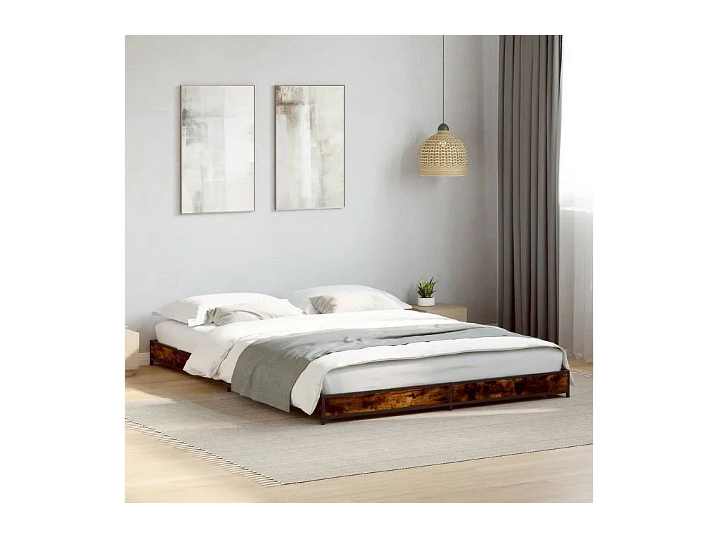 Bedframe bewerkt hout metaal gerookt eikenkleurig 120x200 cm