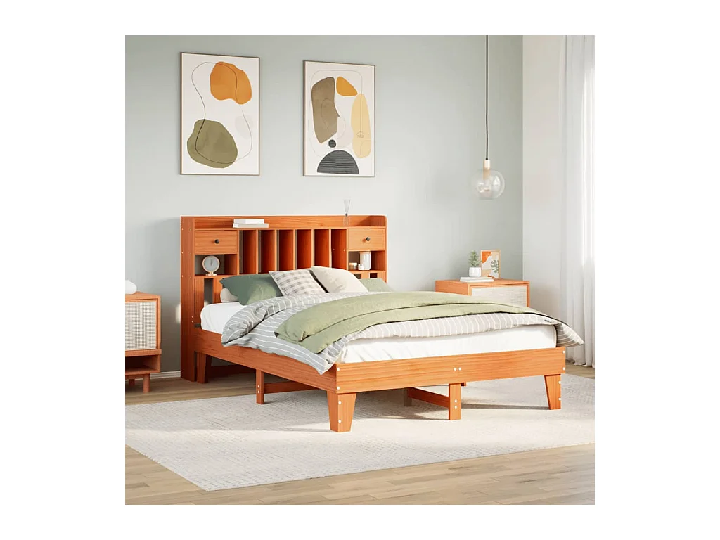 Cadre de lit sans matelas cire marron 150x200cm bois pin massif