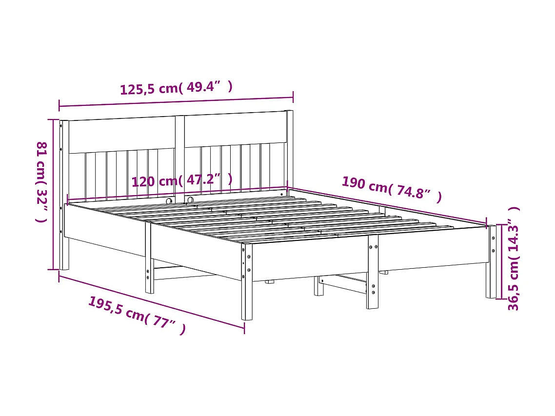 Letto senza Materasso Bianco 120x190 cm Legno Massello di Pino