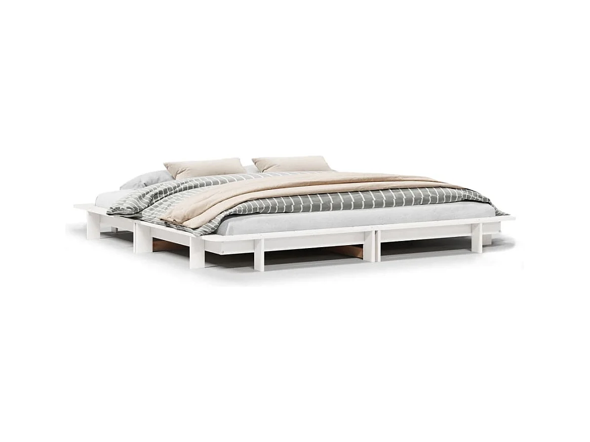 Cama sem colchão 160x200 cm madeira de pinho maciça branco