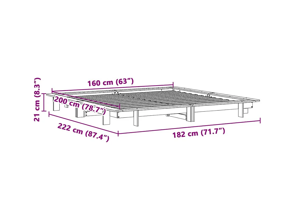 Cama sem colchão 160x200 cm madeira de pinho maciça branco