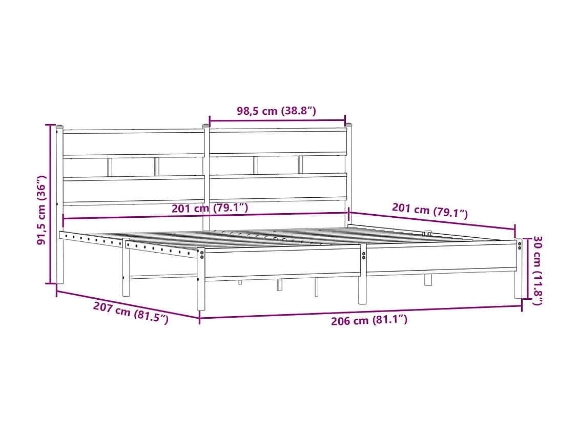 Cadre de lit en métal sans matelas chêne fumé 200x200 cm