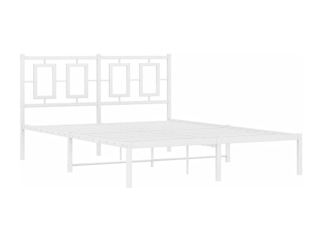 Cadre de lit métal sans matelas et tête de lit blanc 135x190 cm