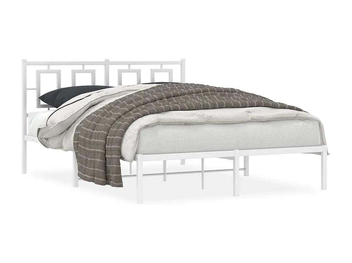 Cadre de lit métal sans matelas et tête de lit blanc 135x190 cm