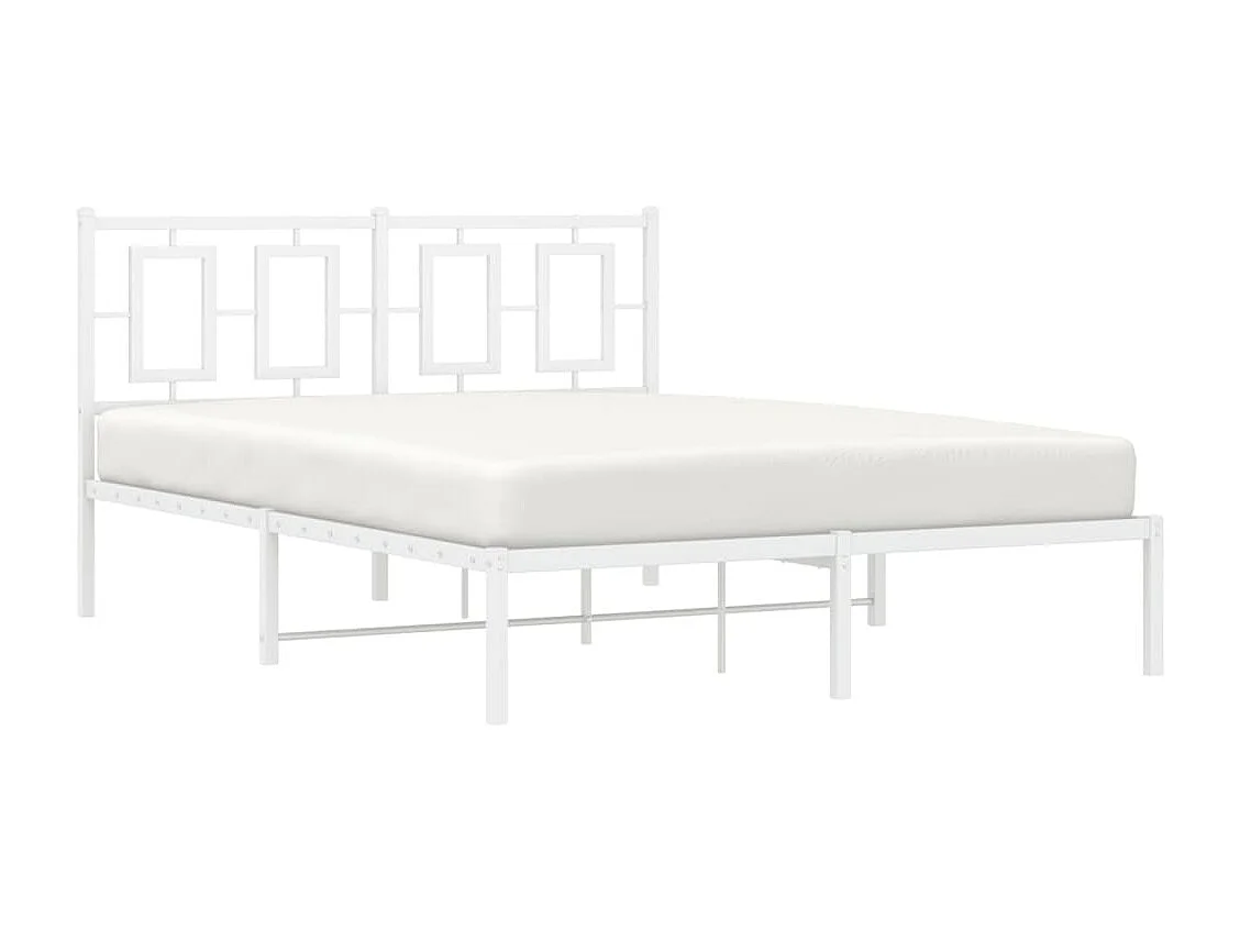 Cadre de lit métal sans matelas et tête de lit blanc 135x190 cm