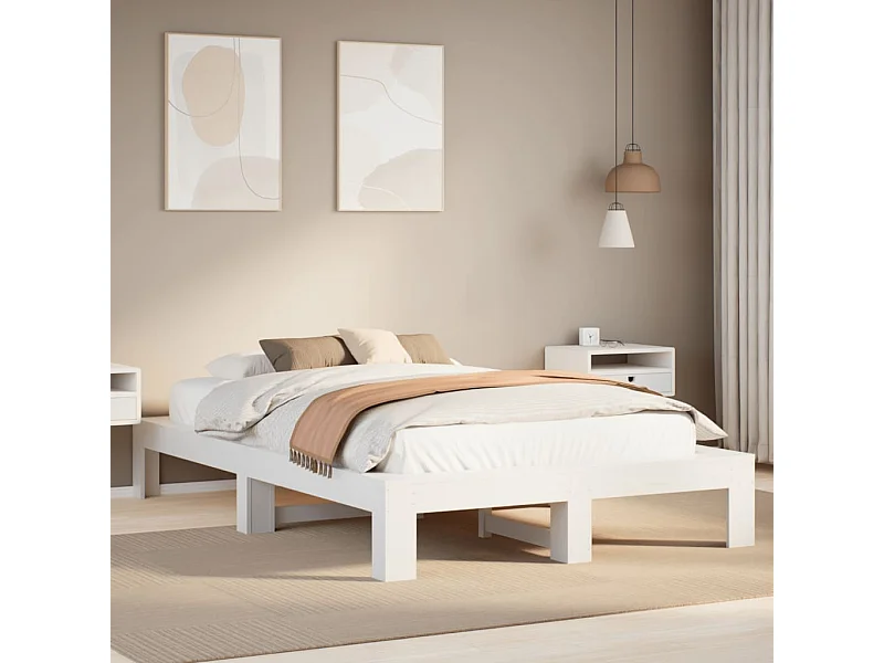 Cadre de lit sans matelas blanc 135x190 cm bois de pin massif