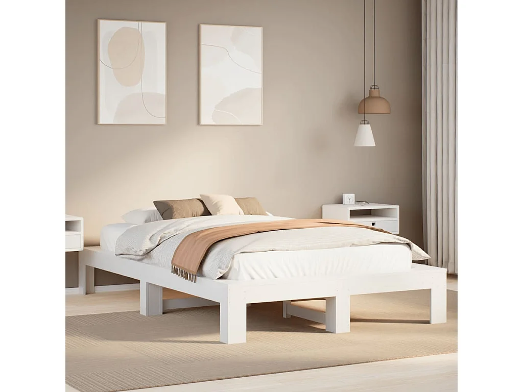 Cadre de lit sans matelas blanc 135x190 cm bois de pin massif