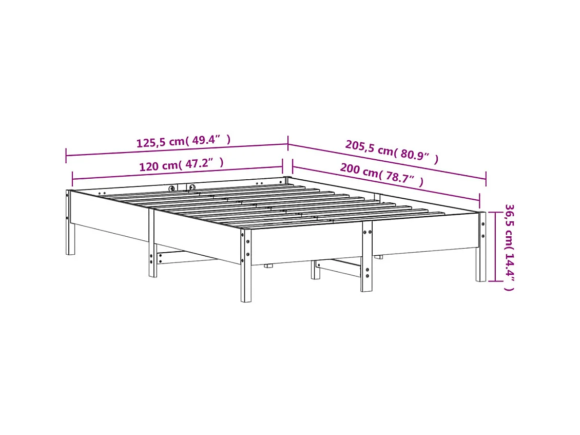 Cadre de lit sans matelas 120x200 cm bois de pin massif