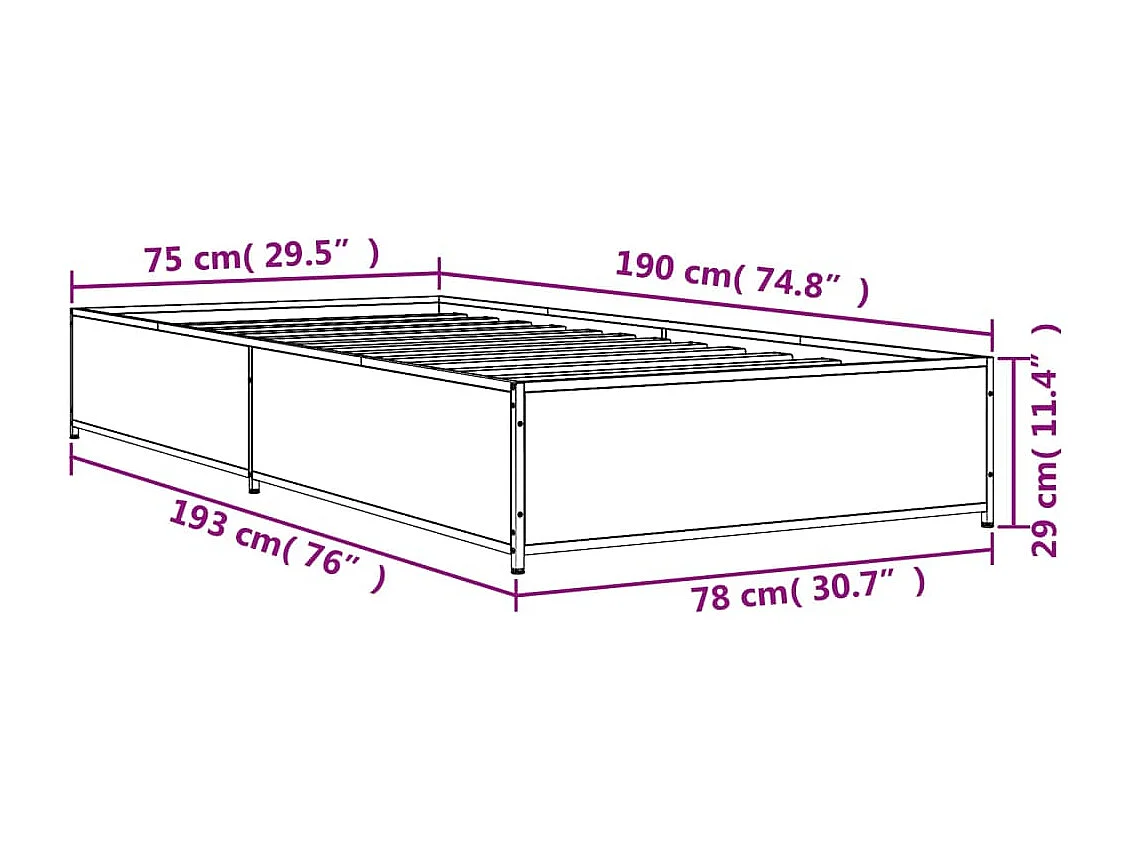 Cadre de lit sans matelas chêne marron 75x190 cm