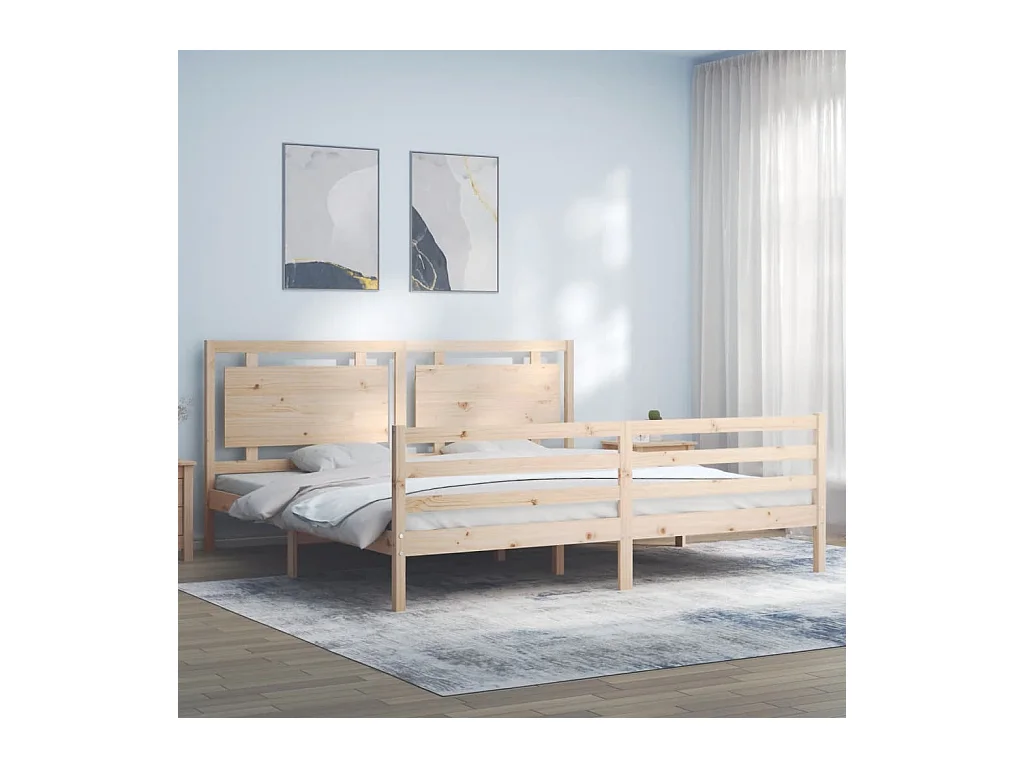 Estructura de cama de matrimonio con cabecero madera maciza