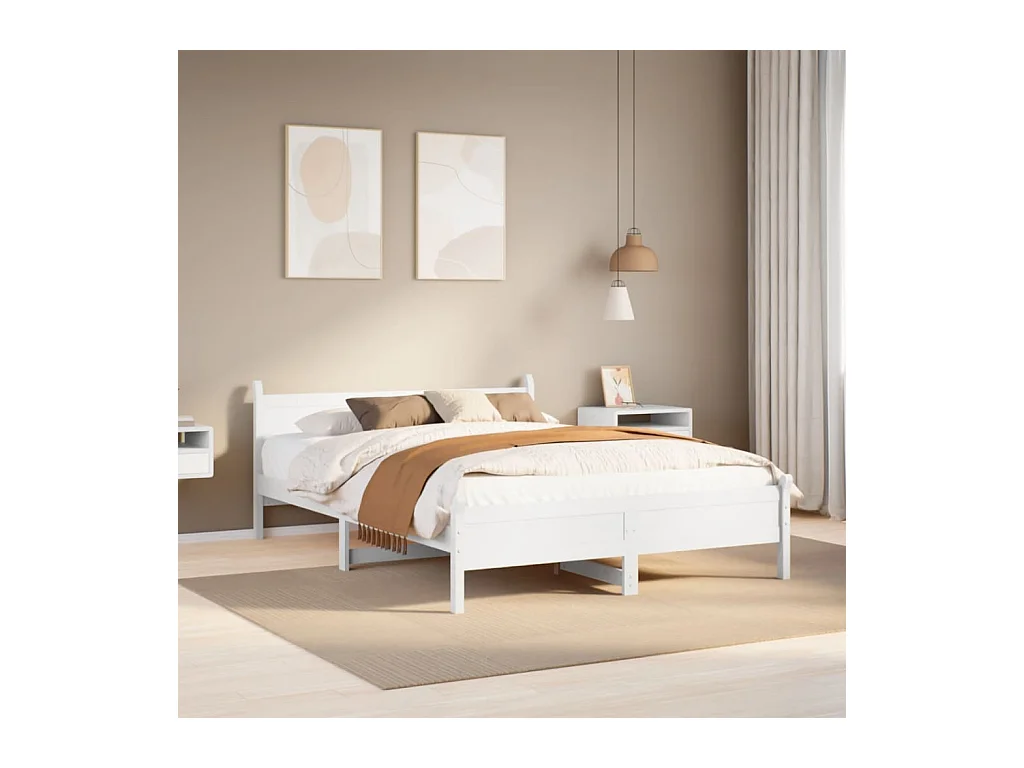 Cadre de lit sans matelas blanc 140x200 cm bois de pin massif