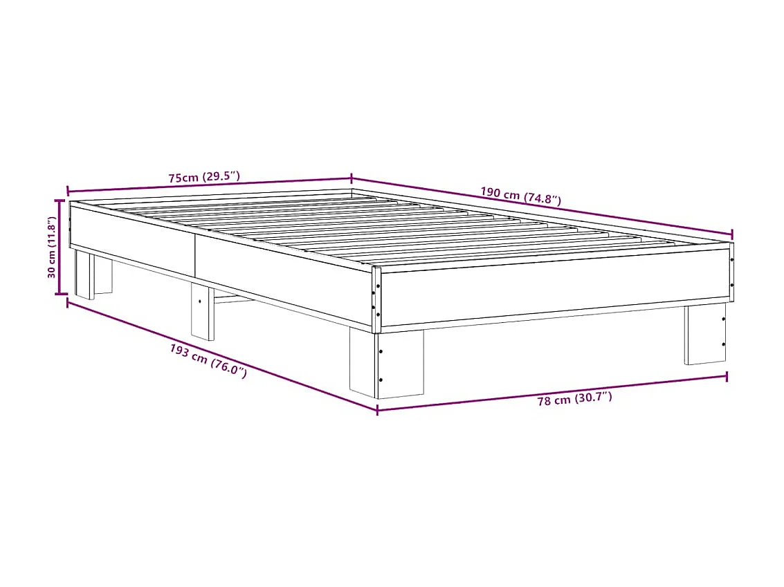 Cadre de lit sans matelas noir 75x190 cm