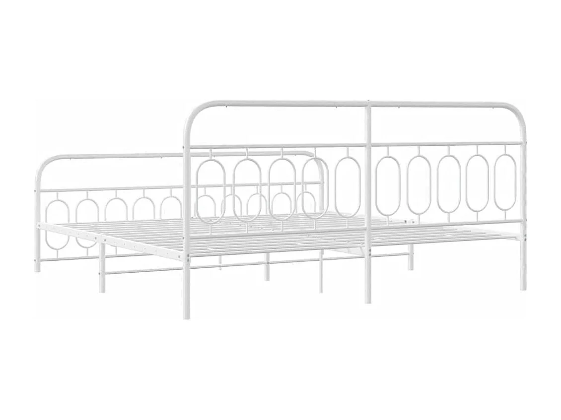 Cadre de lit métal sans matelas et pied de lit blanc 200x200 cm