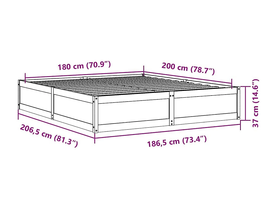 Cadre de lit métal sans matelas et pied de lit blanc 200x200 cm