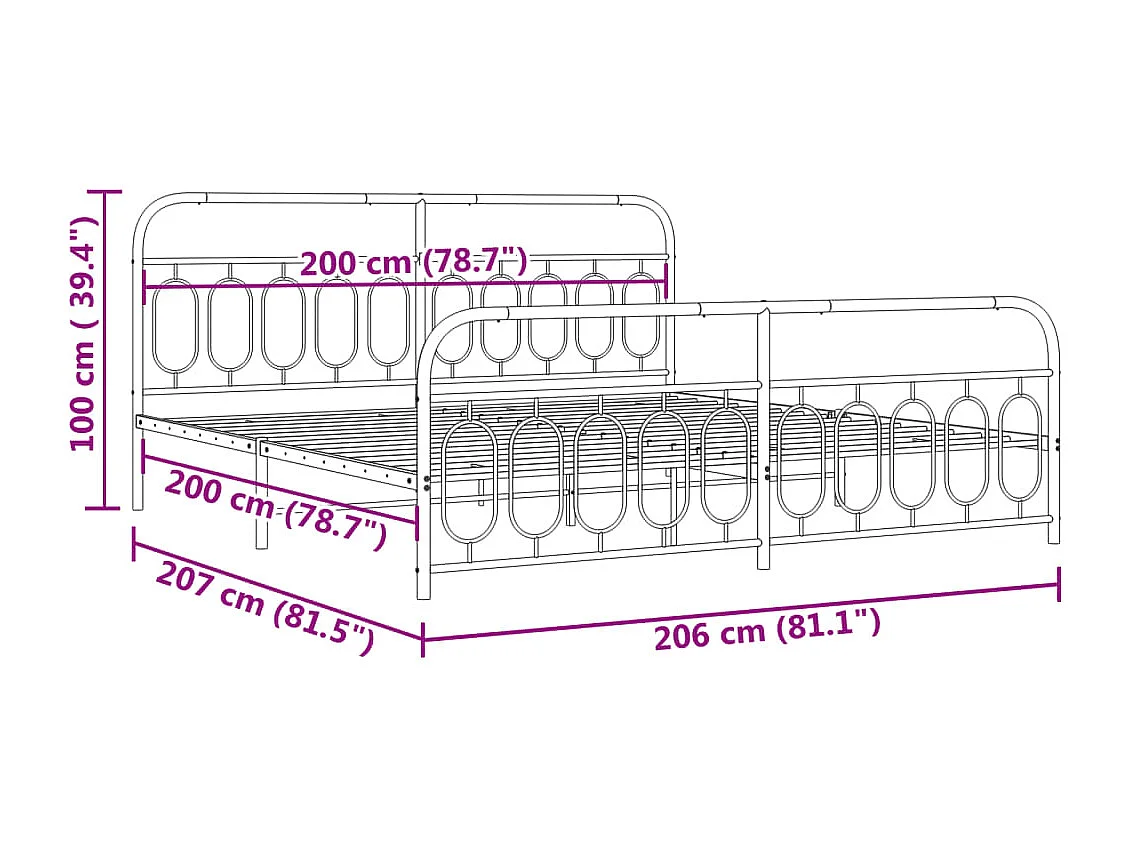 Bettgestell mit Kopf- und Fußteil Metall Weiß 200x200 cm