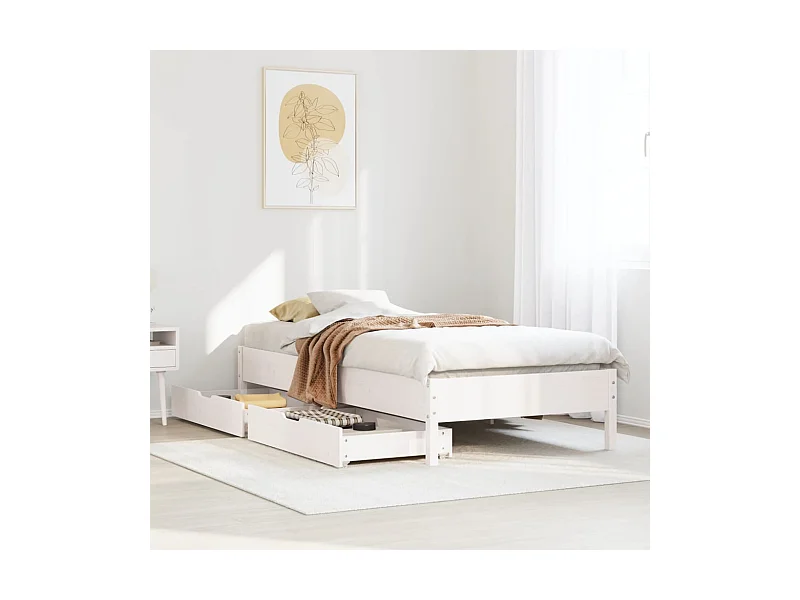 Bedframe zonder matras massief grenenhout wit 75x190 cm