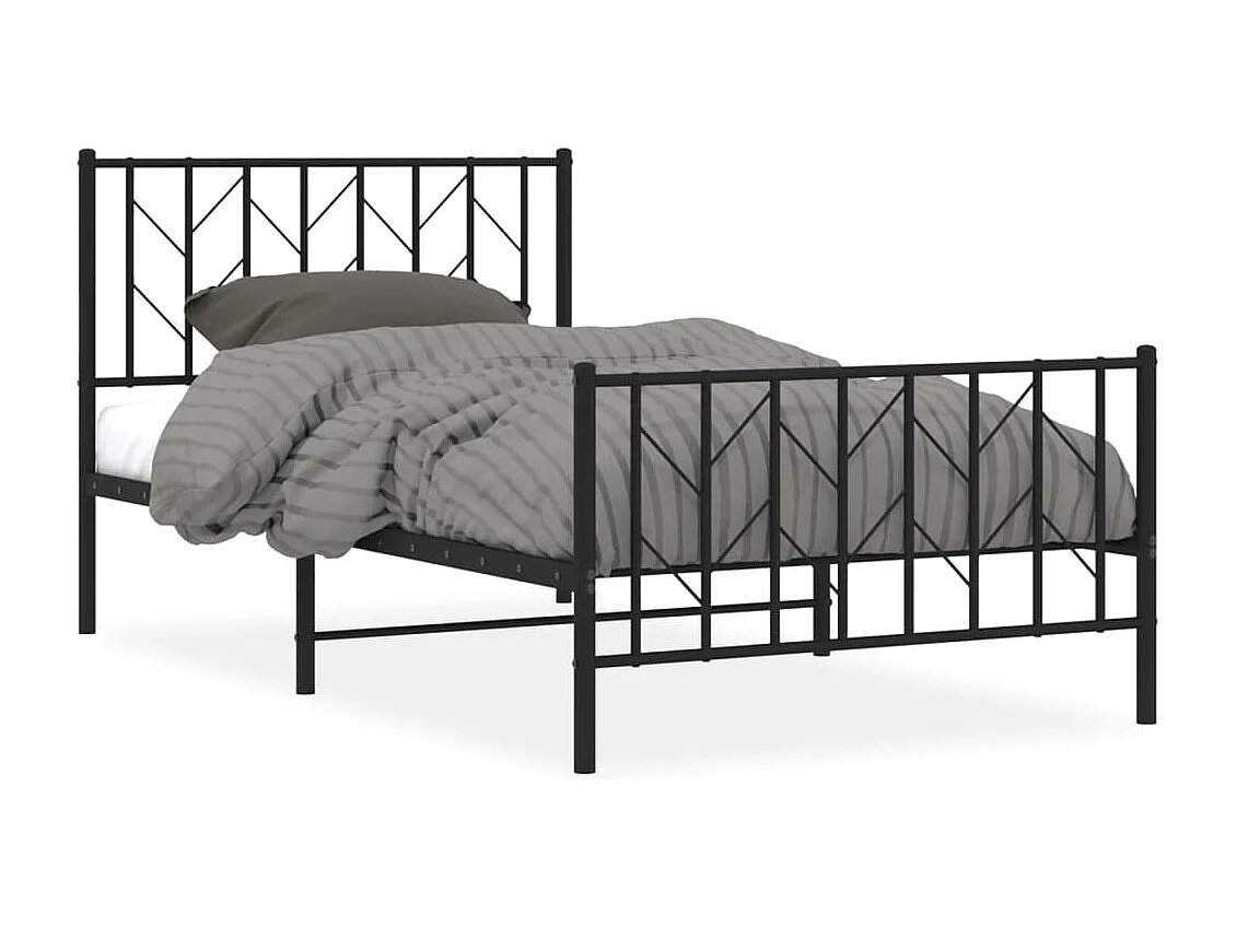 Cadre de lit métal sans matelas avec pied de lit noir 100x190cm