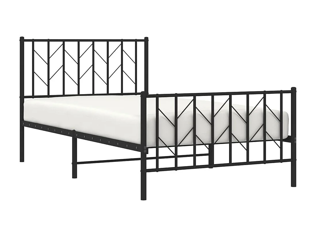 Cadre de lit métal sans matelas avec pied de lit noir 100x190cm