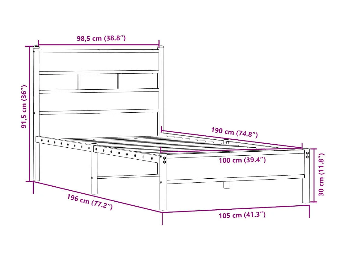 Cadre de lit sans matelas chêne sonoma 100x190 cm
